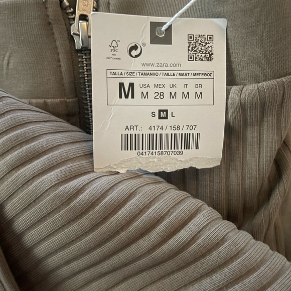 ZARA Tan Ribbed Double Zip Midi Pencil Sweater Skirt Medium NWT - Picture 10 of 10